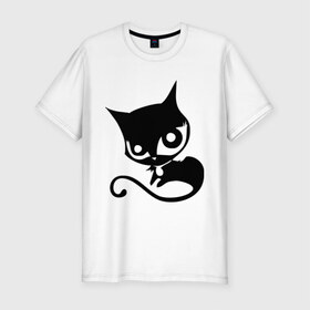 Мужская футболка премиум с принтом Doom Kitty в Тюмени, 92% хлопок, 8% лайкра | приталенный силуэт, круглый вырез ворота, длина до линии бедра, короткий рукав | cat | kitty | киса | кошка | кошки | черная кошка