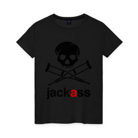 Женская футболка хлопок с принтом Jackass (Чудаки) в Тюмени, 100% хлопок | прямой крой, круглый вырез горловины, длина до линии бедер, слегка спущенное плечо | jackas | придурки | чудаки
