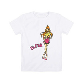 Детская футболка хлопок с принтом winX flora в Тюмени, 100% хлопок | круглый вырез горловины, полуприлегающий силуэт, длина до линии бедер | Тематика изображения на принте: flora | winx | винкс | флора