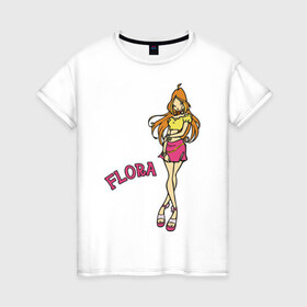 Женская футболка хлопок с принтом winX flora в Тюмени, 100% хлопок | прямой крой, круглый вырез горловины, длина до линии бедер, слегка спущенное плечо | Тематика изображения на принте: flora | winx | винкс | флора