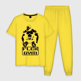 Мужская пижама хлопок с принтом Flex gym в Тюмени, 100% хлопок | брюки и футболка прямого кроя, без карманов, на брюках мягкая резинка на поясе и по низу штанин
 | Тематика изображения на принте: powerlifting