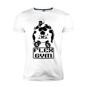 Мужская футболка премиум с принтом Flex gym в Тюмени, 92% хлопок, 8% лайкра | приталенный силуэт, круглый вырез ворота, длина до линии бедра, короткий рукав | powerlifting