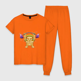Женская пижама хлопок с принтом Штангист в Тюмени, 100% хлопок | брюки и футболка прямого кроя, без карманов, на брюках мягкая резинка на поясе и по низу штанин | powerlifting
