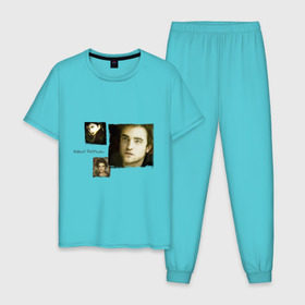 Мужская пижама хлопок с принтом Роберт Паттинсон в Тюмени, 100% хлопок | брюки и футболка прямого кроя, без карманов, на брюках мягкая резинка на поясе и по низу штанин
 | new moon | twilight | новолуние | роберт паттинсон | сумерки