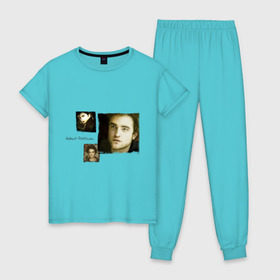 Женская пижама хлопок с принтом Роберт Паттинсон в Тюмени, 100% хлопок | брюки и футболка прямого кроя, без карманов, на брюках мягкая резинка на поясе и по низу штанин | new moon | twilight | новолуние | роберт паттинсон | сумерки