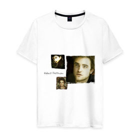 Мужская футболка хлопок с принтом Роберт Паттинсон в Тюмени, 100% хлопок | прямой крой, круглый вырез горловины, длина до линии бедер, слегка спущенное плечо. | new moon | twilight | новолуние | роберт паттинсон | сумерки