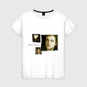 Женская футболка хлопок с принтом Роберт Паттинсон в Тюмени, 100% хлопок | прямой крой, круглый вырез горловины, длина до линии бедер, слегка спущенное плечо | new moon | twilight | новолуние | роберт паттинсон | сумерки