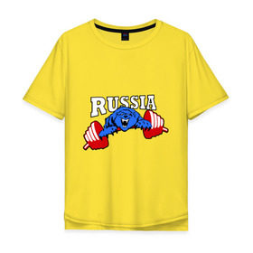 Мужская футболка хлопок Oversize с принтом RUSSIA PR в Тюмени, 100% хлопок | свободный крой, круглый ворот, “спинка” длиннее передней части | Тематика изображения на принте: powerlifting