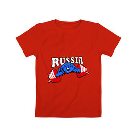 Детская футболка хлопок с принтом RUSSIA PR в Тюмени, 100% хлопок | круглый вырез горловины, полуприлегающий силуэт, длина до линии бедер | powerlifting