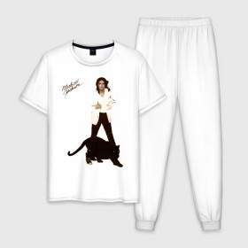 Мужская пижама хлопок с принтом Michael Jackson (2) в Тюмени, 100% хлопок | брюки и футболка прямого кроя, без карманов, на брюках мягкая резинка на поясе и по низу штанин
 | jackson | michael | mj | pop | джексон | майкл | майкл джексон | поп