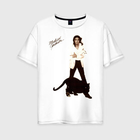Женская футболка хлопок Oversize с принтом Michael Jackson (2) в Тюмени, 100% хлопок | свободный крой, круглый ворот, спущенный рукав, длина до линии бедер
 | jackson | michael | mj | pop | джексон | майкл | майкл джексон | поп