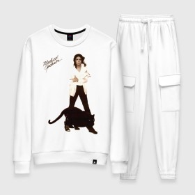Женский костюм хлопок с принтом Michael Jackson (2) в Тюмени, 100% хлопок | на свитшоте круглая горловина, мягкая резинка по низу. Брюки заужены к низу, на них два вида карманов: два 