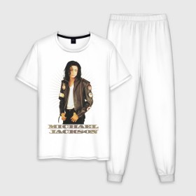 Мужская пижама хлопок с принтом Michael Jackson (4) в Тюмени, 100% хлопок | брюки и футболка прямого кроя, без карманов, на брюках мягкая резинка на поясе и по низу штанин
 | jackson | michael | mj | pop | джексон | майкл | майкл джексон | поп