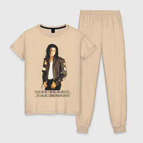 Женская пижама хлопок с принтом Michael Jackson (4) в Тюмени, 100% хлопок | брюки и футболка прямого кроя, без карманов, на брюках мягкая резинка на поясе и по низу штанин | jackson | michael | mj | pop | джексон | майкл | майкл джексон | поп