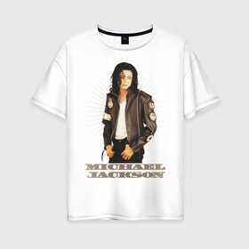 Женская футболка хлопок Oversize с принтом Michael Jackson (4) в Тюмени, 100% хлопок | свободный крой, круглый ворот, спущенный рукав, длина до линии бедер
 | jackson | michael | mj | pop | джексон | майкл | майкл джексон | поп