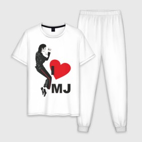 Мужская пижама хлопок с принтом I love Michael Jackson (1) в Тюмени, 100% хлопок | брюки и футболка прямого кроя, без карманов, на брюках мягкая резинка на поясе и по низу штанин
 | Тематика изображения на принте: jackson | michael | mj | pop | джексон | майкл | майкл джексон | поп