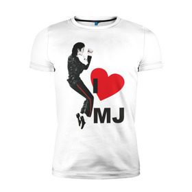 Мужская футболка премиум с принтом I love Michael Jackson (1) в Тюмени, 92% хлопок, 8% лайкра | приталенный силуэт, круглый вырез ворота, длина до линии бедра, короткий рукав | jackson | michael | mj | pop | джексон | майкл | майкл джексон | поп