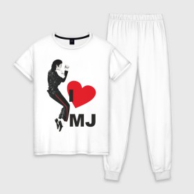 Женская пижама хлопок с принтом I love Michael Jackson (1) в Тюмени, 100% хлопок | брюки и футболка прямого кроя, без карманов, на брюках мягкая резинка на поясе и по низу штанин | Тематика изображения на принте: jackson | michael | mj | pop | джексон | майкл | майкл джексон | поп