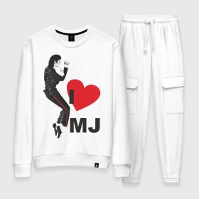 Женский костюм хлопок с принтом I love Michael Jackson (1) в Тюмени, 100% хлопок | на свитшоте круглая горловина, мягкая резинка по низу. Брюки заужены к низу, на них два вида карманов: два 