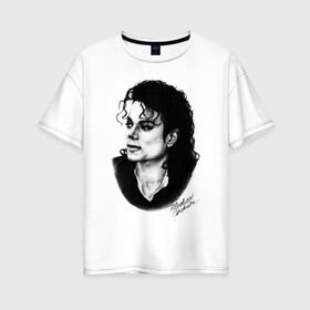 Женская футболка хлопок Oversize с принтом Michael Jackson (6) в Тюмени, 100% хлопок | свободный крой, круглый ворот, спущенный рукав, длина до линии бедер
 | jackson | michael | pop | джексон | майкл | майкл джексон | поп
