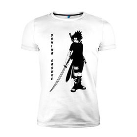 Мужская футболка премиум с принтом Uchiha Sasuke в Тюмени, 92% хлопок, 8% лайкра | приталенный силуэт, круглый вырез ворота, длина до линии бедра, короткий рукав | Тематика изображения на принте: anime | sasuke | аниме