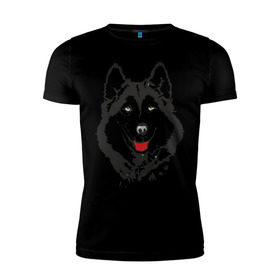 Мужская футболка премиум с принтом Хаски в Тюмени, 92% хлопок, 8% лайкра | приталенный силуэт, круглый вырез ворота, длина до линии бедра, короткий рукав | dog | husky | животные | пес | песики | собака | хаски | хаски бандит