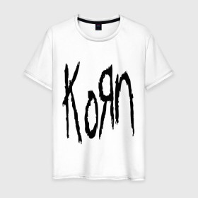 Мужская футболка хлопок с принтом Korn в Тюмени, 100% хлопок | прямой крой, круглый вырез горловины, длина до линии бедер, слегка спущенное плечо. | Тематика изображения на принте: korn | metal | rock | корн | логотип | метал | музыка | рок | рок группа | рок группы