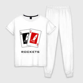 Женская пижама хлопок с принтом AA Rockets в Тюмени, 100% хлопок | брюки и футболка прямого кроя, без карманов, на брюках мягкая резинка на поясе и по низу штанин | ace | poker | rocket | rockets | карты | покер | ракеты | туз | тузы