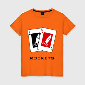 Женская футболка хлопок с принтом AA Rockets в Тюмени, 100% хлопок | прямой крой, круглый вырез горловины, длина до линии бедер, слегка спущенное плечо | ace | poker | rocket | rockets | карты | покер | ракеты | туз | тузы