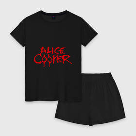 Женская пижама с шортиками хлопок с принтом Alice Cooper в Тюмени, 100% хлопок | футболка прямого кроя, шорты свободные с широкой мягкой резинкой | Тематика изображения на принте: alice cooper | metal | rock | логотип | метал | музыка | музыкант | рок | рок музыка | элис купер