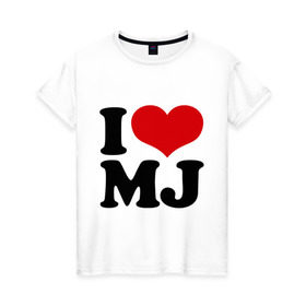 Женская футболка хлопок с принтом I LOVE MJ в Тюмени, 100% хлопок | прямой крой, круглый вырез горловины, длина до линии бедер, слегка спущенное плечо | i love | michael jackson | mj | майкл джексон | сердце | я люблю