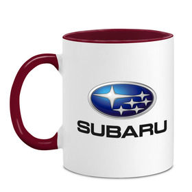 Кружка двухцветная с принтом Subaru в Тюмени, керамика | объем — 330 мл, диаметр — 80 мм. Цветная ручка и кайма сверху, в некоторых цветах — вся внутренняя часть | Тематика изображения на принте: subaru | авто | бренд | логотип | машина | субара | субару