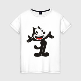 Женская футболка хлопок с принтом Кот феликс в Тюмени, 100% хлопок | прямой крой, круглый вырез горловины, длина до линии бедер, слегка спущенное плечо | felix | felix cat | кот феликс | феликс