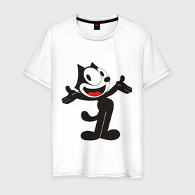 Мужская футболка хлопок с принтом Кот феликс в Тюмени, 100% хлопок | прямой крой, круглый вырез горловины, длина до линии бедер, слегка спущенное плечо. | felix | felix cat | кот феликс | феликс