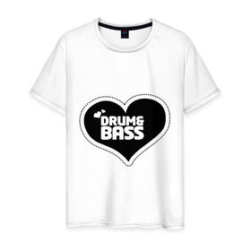 Мужская футболка хлопок с принтом Love drum and bass в Тюмени, 100% хлопок | прямой крой, круглый вырез горловины, длина до линии бедер, слегка спущенное плечо. | dnb | drum | бас | драм | драм анд бейс | музыка | сердце | электронная музыка