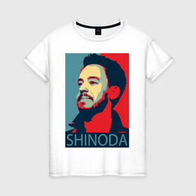 Женская футболка хлопок с принтом Mike Shinoda в Тюмени, 100% хлопок | прямой крой, круглый вырез горловины, длина до линии бедер, слегка спущенное плечо | linkin park | mike shinoda | rock | shinoda | линкин парк | рок