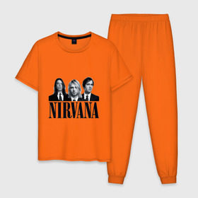 Мужская пижама хлопок с принтом Nirvana (2) в Тюмени, 100% хлопок | брюки и футболка прямого кроя, без карманов, на брюках мягкая резинка на поясе и по низу штанин
 | cobain | nirvana | rock | smells like teen spirit | кобейн | нирвана | рок