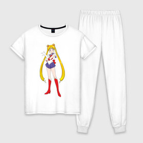 Женская пижама хлопок с принтом Sailor Moon в Тюмени, 100% хлопок | брюки и футболка прямого кроя, без карманов, на брюках мягкая резинка на поясе и по низу штанин | аниме