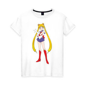Женская футболка хлопок с принтом Sailor Moon в Тюмени, 100% хлопок | прямой крой, круглый вырез горловины, длина до линии бедер, слегка спущенное плечо | аниме