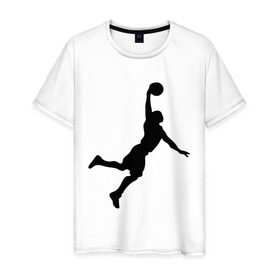 Мужская футболка хлопок с принтом basketball в Тюмени, 100% хлопок | прямой крой, круглый вырез горловины, длина до линии бедер, слегка спущенное плечо. | Тематика изображения на принте: бросок