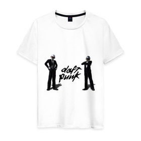 Мужская футболка хлопок с принтом Daft punk в Тюмени, 100% хлопок | прямой крой, круглый вырез горловины, длина до линии бедер, слегка спущенное плечо. | 