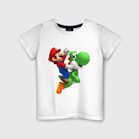 Детская футболка хлопок с принтом Mario в Тюмени, 100% хлопок | круглый вырез горловины, полуприлегающий силуэт, длина до линии бедер | Тематика изображения на принте: mario | nintendo | videogames | аркада | видеоигры | нинтендо | приставки