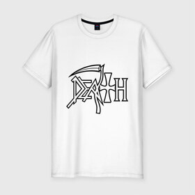 Мужская футболка премиум с принтом Death в Тюмени, 92% хлопок, 8% лайкра | приталенный силуэт, круглый вырез ворота, длина до линии бедра, короткий рукав | death | hard rock | metal | rock | дэт метал | логотип | метал | музыка | рок | рок группа | рок группы | хард | хард рок