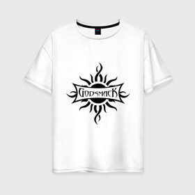 Женская футболка хлопок Oversize с принтом Godsmack в Тюмени, 100% хлопок | свободный крой, круглый ворот, спущенный рукав, длина до линии бедер
 | godsmack | heavy | metal | rock | логотип | метал | музыка | рок | рок группа | рок группы | хард | хард рок | хеви