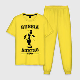 Мужская пижама хлопок с принтом Бокс в Тюмени, 100% хлопок | брюки и футболка прямого кроя, без карманов, на брюках мягкая резинка на поясе и по низу штанин
 | Тематика изображения на принте: кикбоксинг