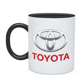 Кружка двухцветная с принтом Toyota в Тюмени, керамика | объем — 330 мл, диаметр — 80 мм. Цветная ручка и кайма сверху, в некоторых цветах — вся внутренняя часть | toyota | авто | бренд | логотип | машина | тойота
