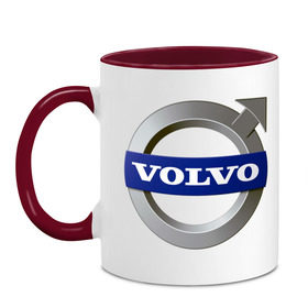 Кружка двухцветная с принтом Volvo в Тюмени, керамика | объем — 330 мл, диаметр — 80 мм. Цветная ручка и кайма сверху, в некоторых цветах — вся внутренняя часть | volvo | авто | бренд | вольво | логотип | машина