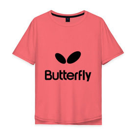 Мужская футболка хлопок Oversize с принтом Butterfly в Тюмени, 100% хлопок | свободный крой, круглый ворот, “спинка” длиннее передней части | Тематика изображения на принте: buterfly | батерфляй | настольный теннис | ракетка | теннис | теннисный корт