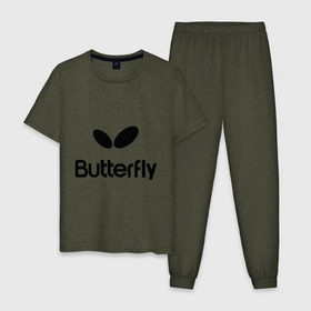 Мужская пижама хлопок с принтом Butterfly в Тюмени, 100% хлопок | брюки и футболка прямого кроя, без карманов, на брюках мягкая резинка на поясе и по низу штанин
 | Тематика изображения на принте: buterfly | батерфляй | настольный теннис | ракетка | теннис | теннисный корт