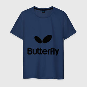 Мужская футболка хлопок с принтом Butterfly в Тюмени, 100% хлопок | прямой крой, круглый вырез горловины, длина до линии бедер, слегка спущенное плечо. | buterfly | батерфляй | настольный теннис | ракетка | теннис | теннисный корт